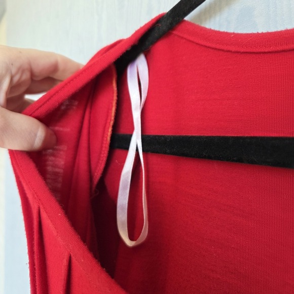 Vtg 90s Diana Marco Dress 18 Jersey Pintuck Tie Back Maxi Red Cottage Holiday - Picture 3 of 10